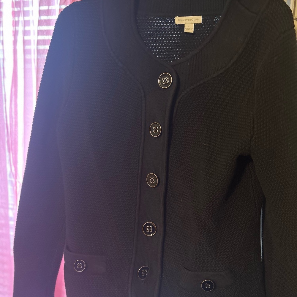 Charter Club Black Cardigan Sweater V-Neck Classic Fit